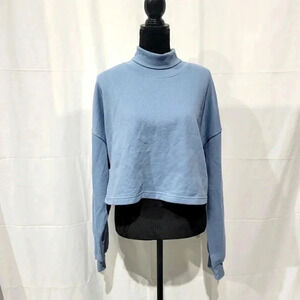 Divided H&M Womens Blue Cropped Turtleneck Fleece Long Sleeve Sweatshirt XXL 2XL